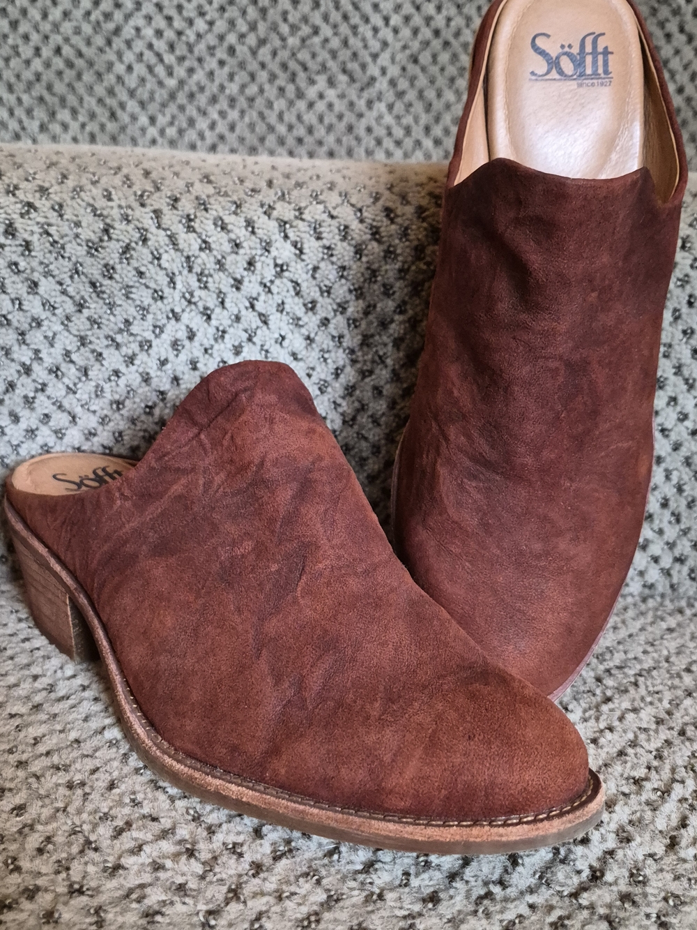 Söfft Brown Suede Mule Clogs - Chestnut Brown Slip-On